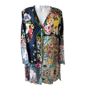 JOHNNY WAS Silk Print Button-Front Cardigan/Tunic EUC Generous sz PM